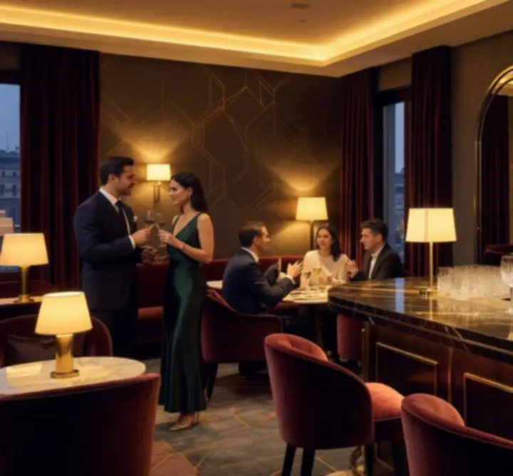 Meleg fényekben úszó champagne bar és lounge részlet a Budapest VIP Clubban