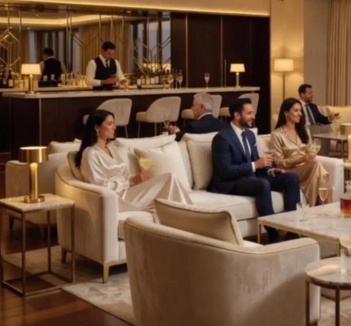 Társasági lounge hangulat meleg fényekkel